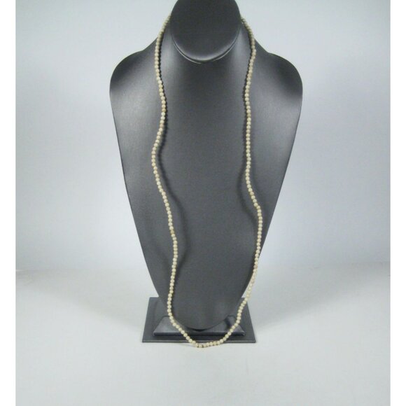 Beige Colored Round Stone Beaded Necklace 32 Long Handmade Natural Material - Picture 4 of 8